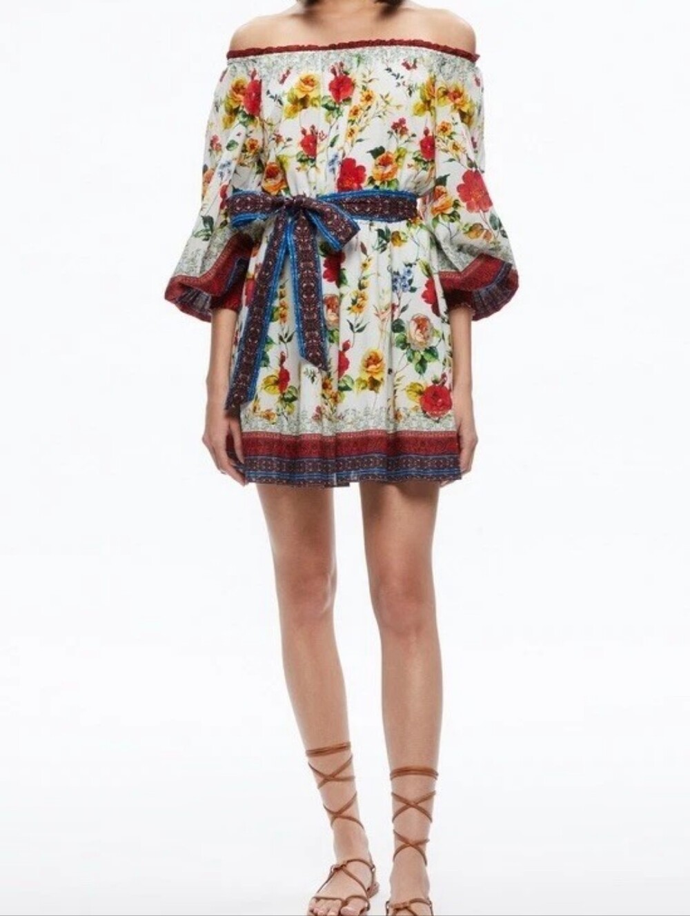 Alice + Olivia Mary Off-the-Shoulder Belted Mini Dress